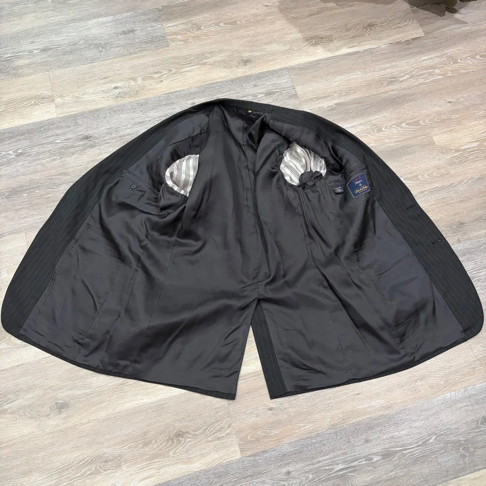 Brooks Brothers 1818 Madison Suit Mens 43L 37W Black Pinstripe Wool 2 Button